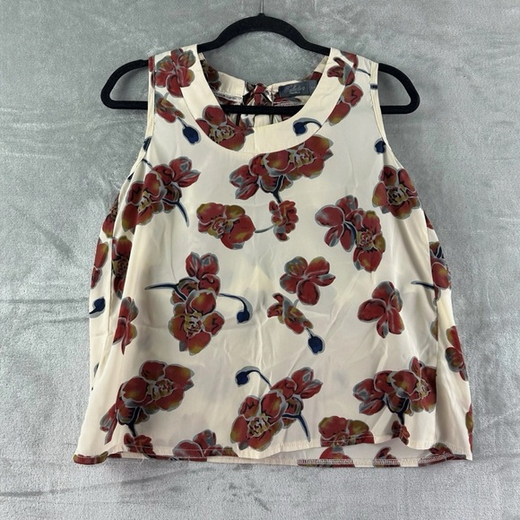 Costa Blanca Tops - Costa Blanca Blouse Women's S Ivory w/ Red floral print sleeveless.